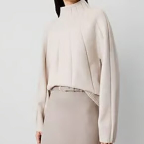 ANN TAYLOR MOCK NECK SEAM POINTELLE SLEEVE IVORY OATMEAL SWEATER NEW XS P - Picture 1 of 7